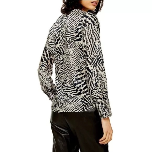 TOPSHOP Women’s Zebra Animal Print Draped Ribbon Side Tie Wrap Blouse Size‎ 2 - Picture 2 of 14